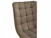 Close-up of [Brand] chair, featuring tufted brown fabric upholstery.