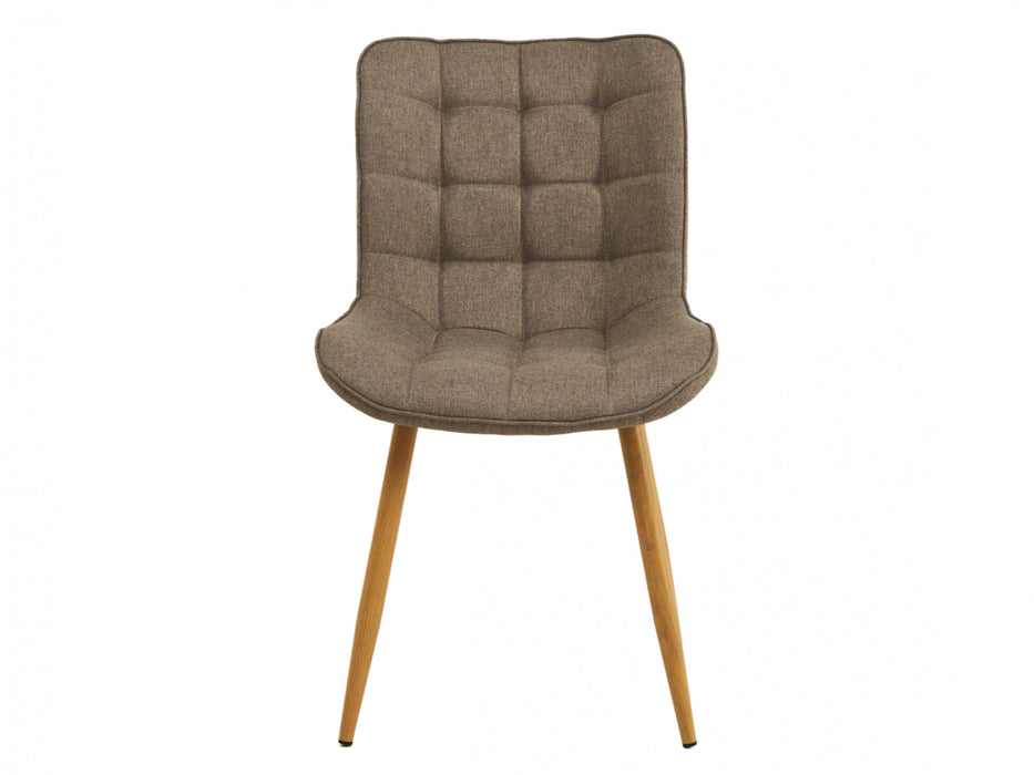 Grey cushioned chair with wooden legs by [Brand].
