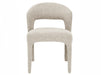 Modern beige boucle chair with rounded backrest, by [Brand].