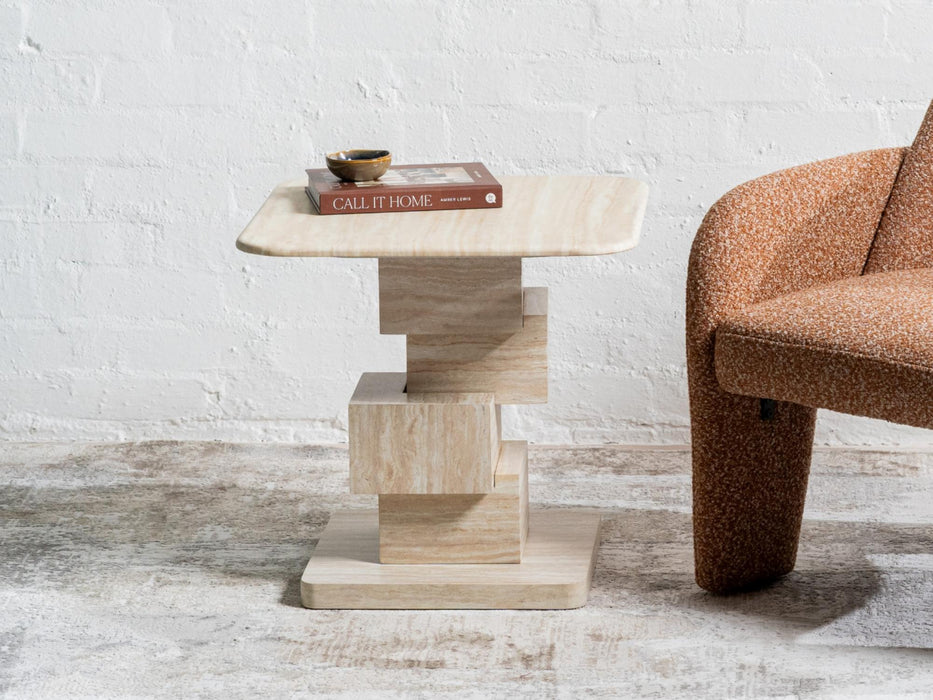 Erion Side Table White Travertine