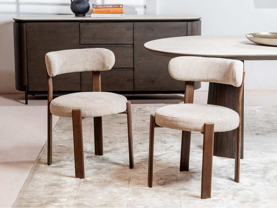 Carmine Dining Chair Beige - Walnut Frame (Set of 2)