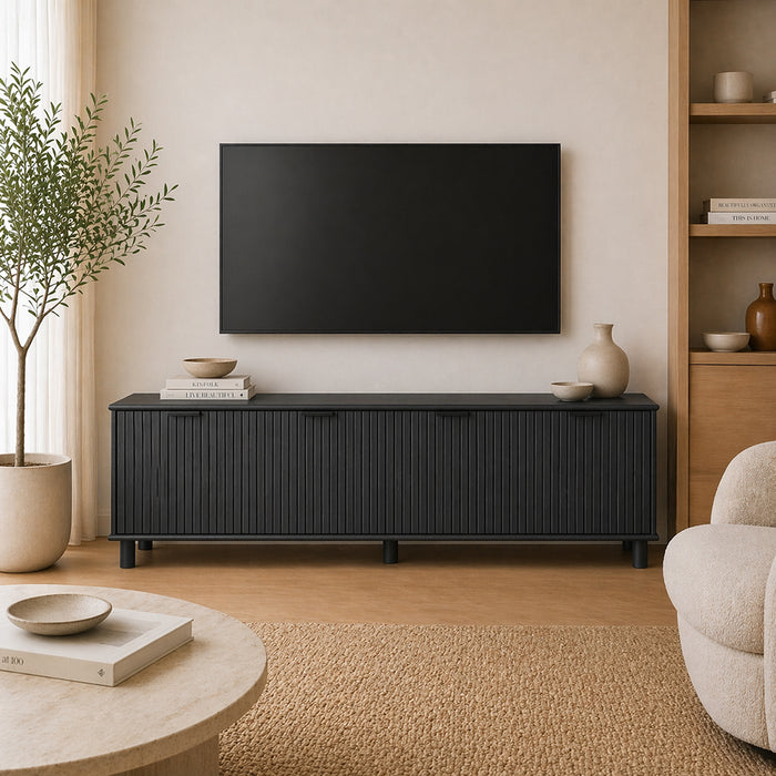 Sorrento 4 Door TV Unit 180cm - Woodgrain Black