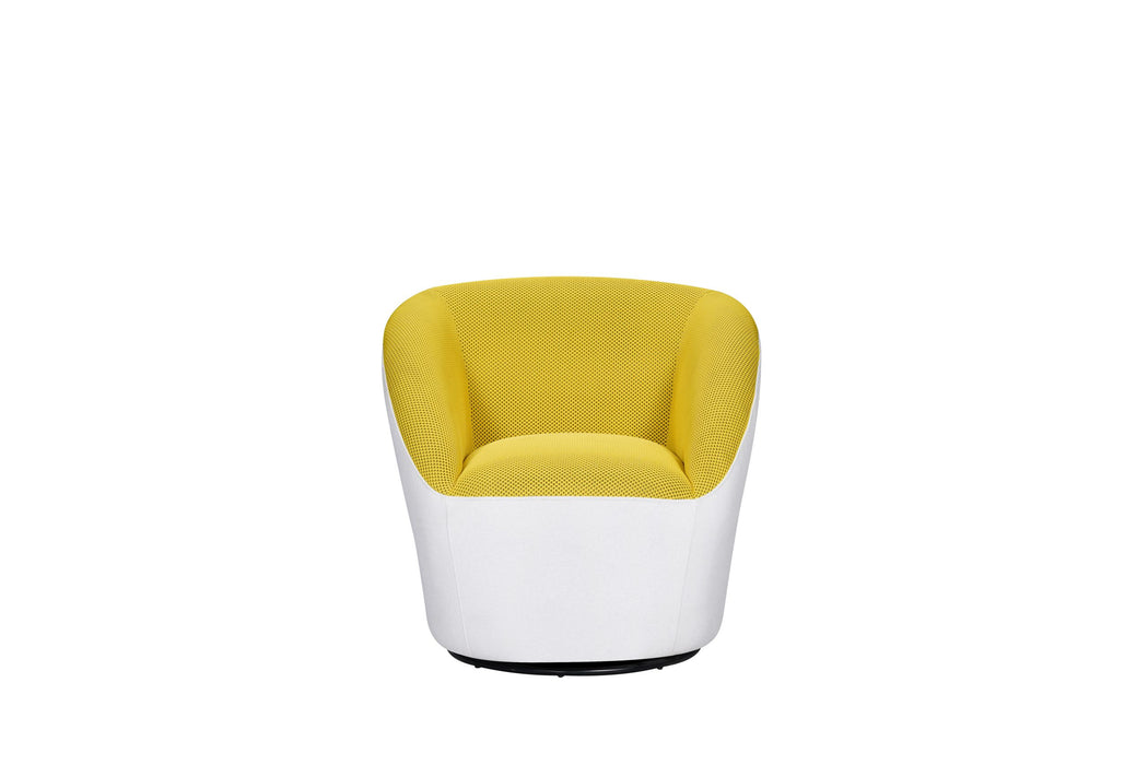 Vortex Swivel Chair Yellow textured fabric upholstery with White felt back and base