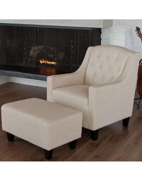 Canberra Fabric Armchair & Ottoman in Begie Linen