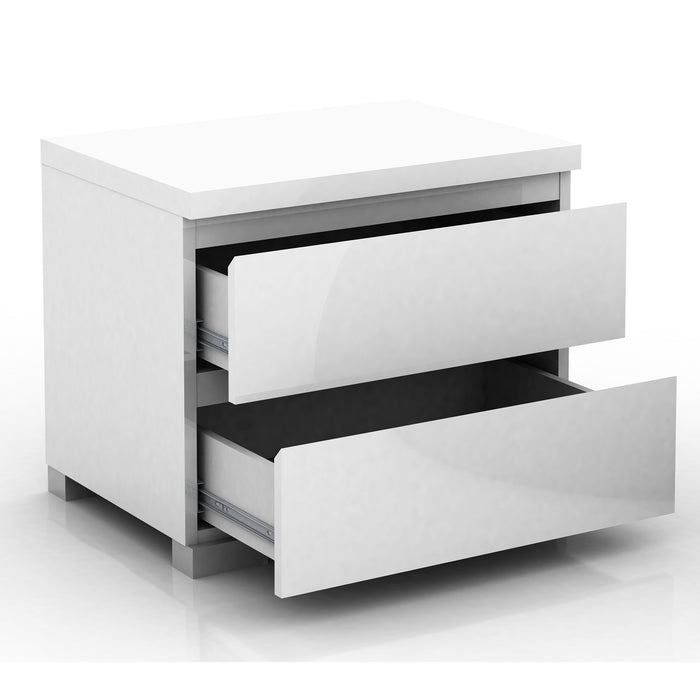 Elara 2 Drawer High Gloss Bedside Table - White