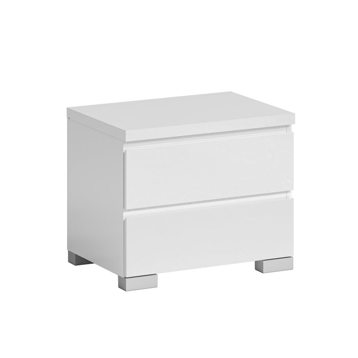 Elara 2 Drawer High Gloss Bedside Table - White