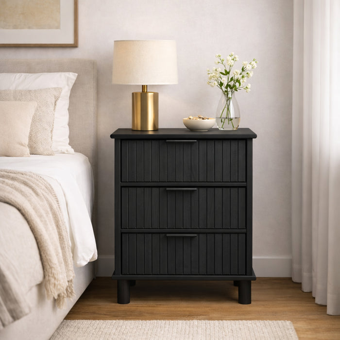 Sorrento 3 Drawer Side Table - Woodgrain Black