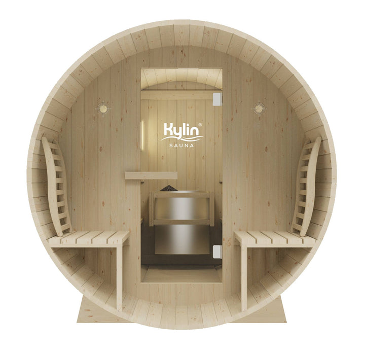 Kylin 4 Person Outdoor Barrel Sauna NYS-8M2 With Covered Porch