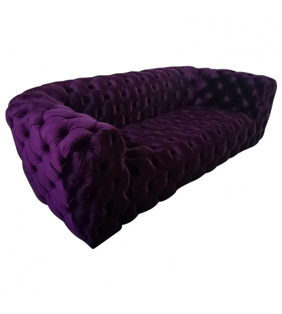 Roundback Plush Purple Velvet Chesterfield Three Seat Lounge