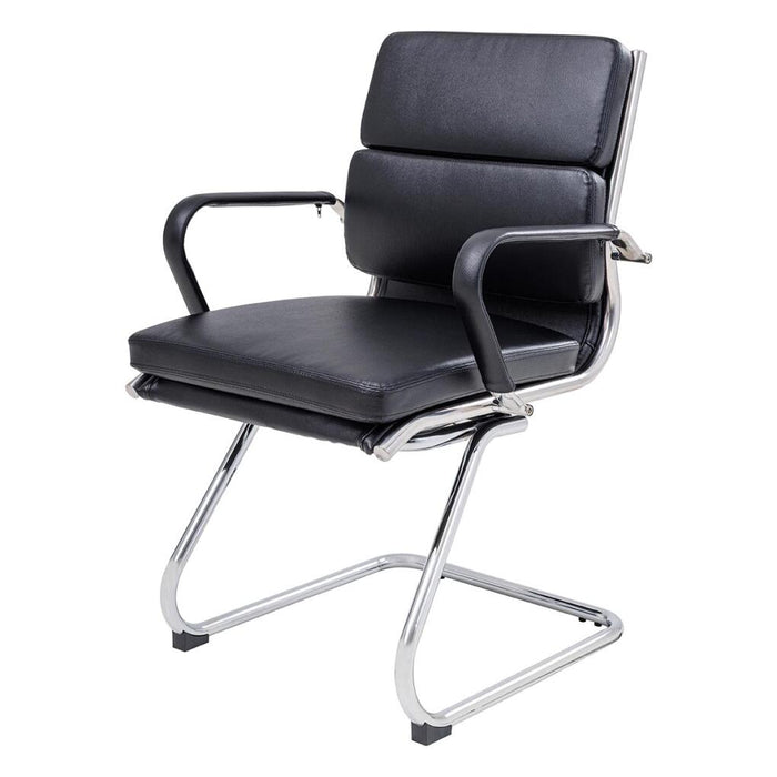 Mode Cantilever Visitor Chair with fixed arms, PU mid-back, PU seat, chrome cantilever base