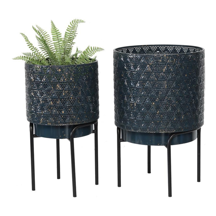 Set/2 Nested Geometric Aqua w/Distress PotPlanters