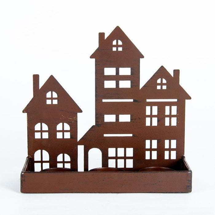 Lasercut Silhouette House w/3 Candleholders