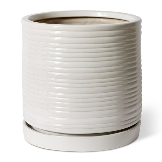 Henley Planter w Saucer (Outdoor) - White, 45cm (H)