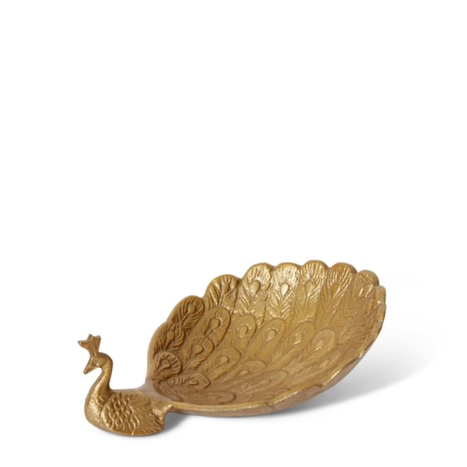 Peacock Trinket Dish - Antique Gold, 7cm (H)