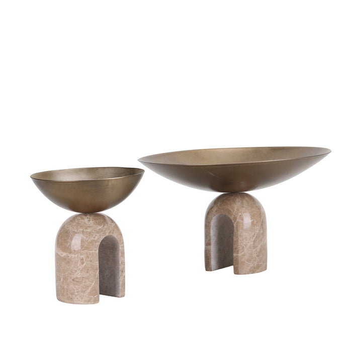 Cavo Arc Pedestal Metal Large Tray - Antique Brass