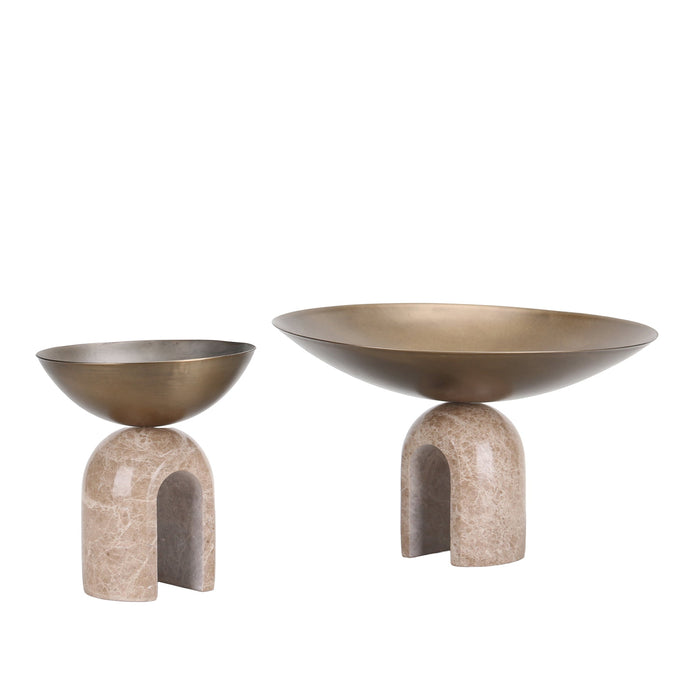 Cavo Arc Pedestal Metal Large Tray - Antique Brass