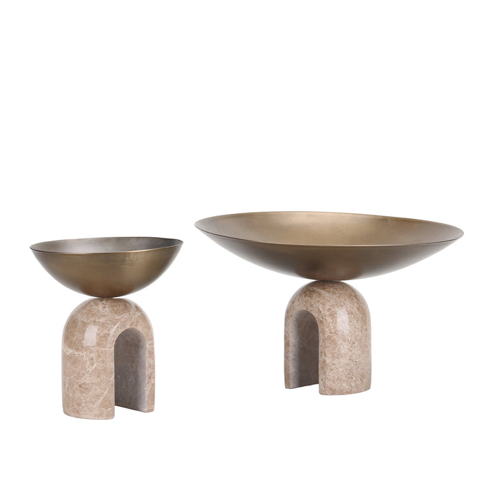 Cavo Arc Pedestal Metal Small Tray - Antique Brass