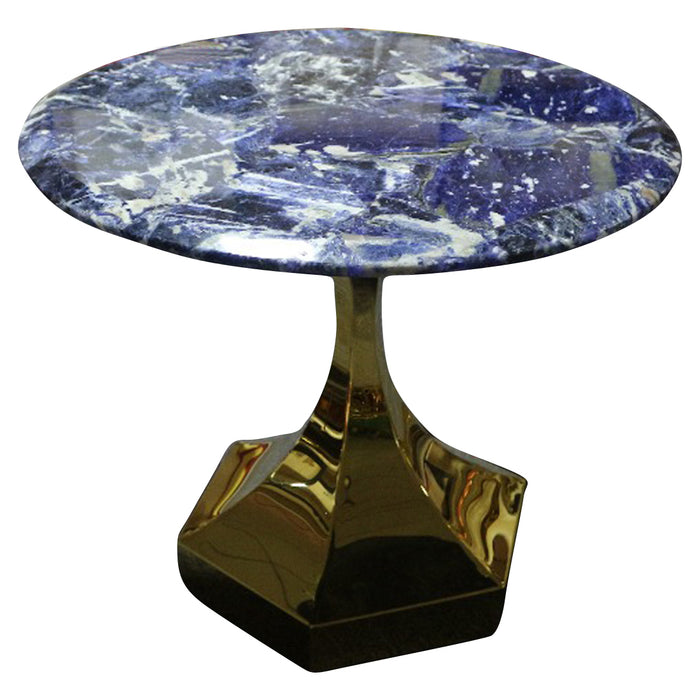 Dapper Solidate Blue Jasper Accent Table With Gold Metal Hexagon Base