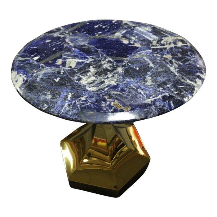 Dapper Solidate Blue Jasper Accent Table With Gold Metal Hexagon Base