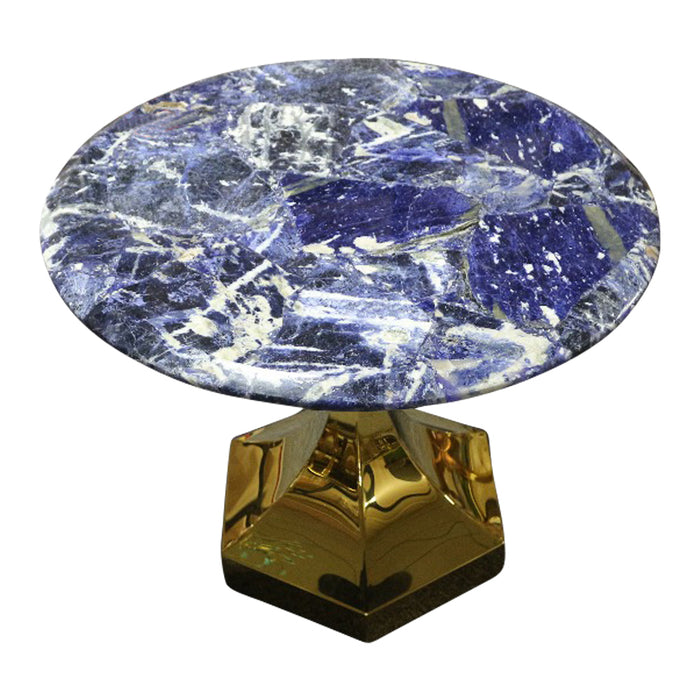 Dapper Solidate Blue Jasper Accent Table With Gold Metal Hexagon Base