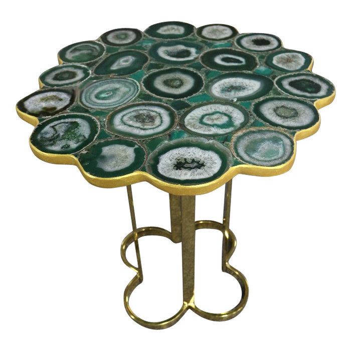 Clover Emerald Green Agate Stone End Table With Gold Metal Base