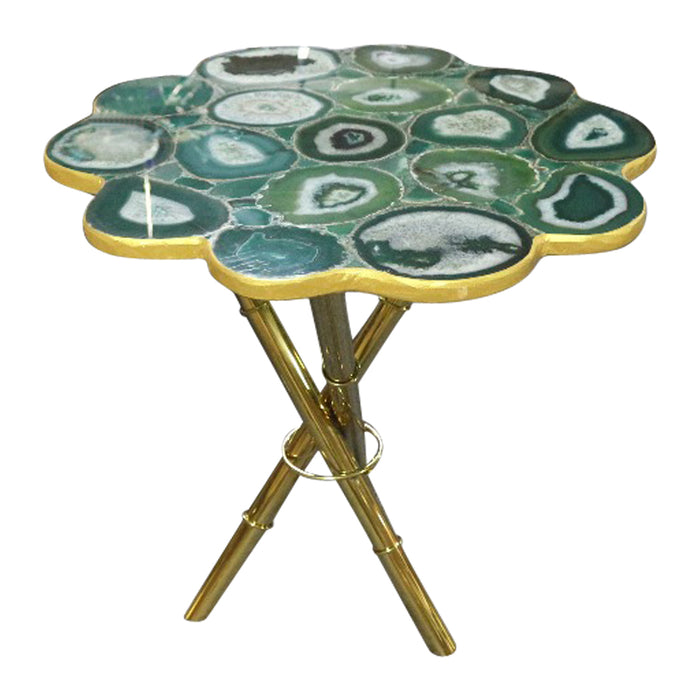 Strike Emerald Green Agate Stone End Table With Gold Metal Base