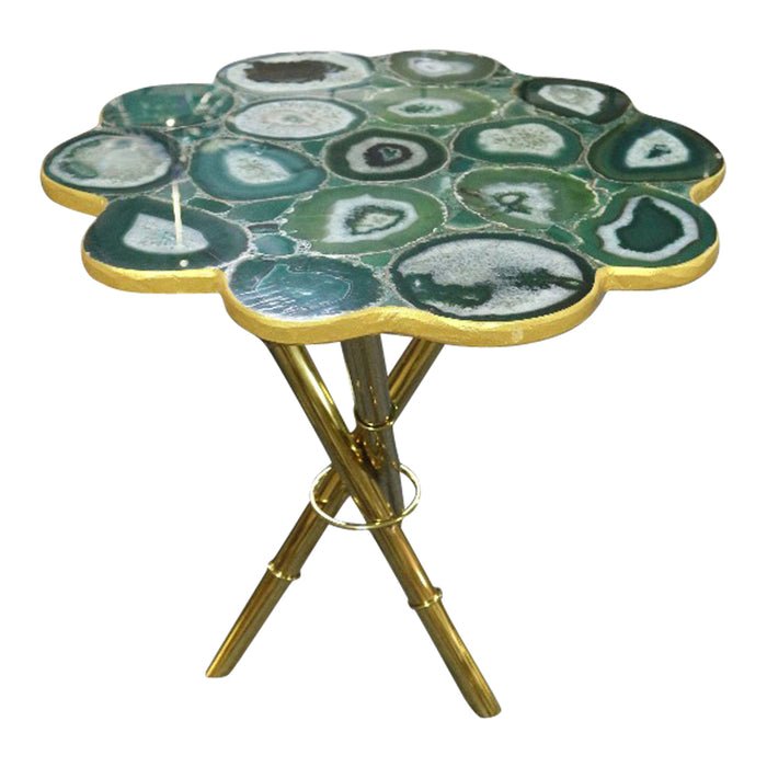 Strike Emerald Green Agate Stone End Table With Gold Metal Base