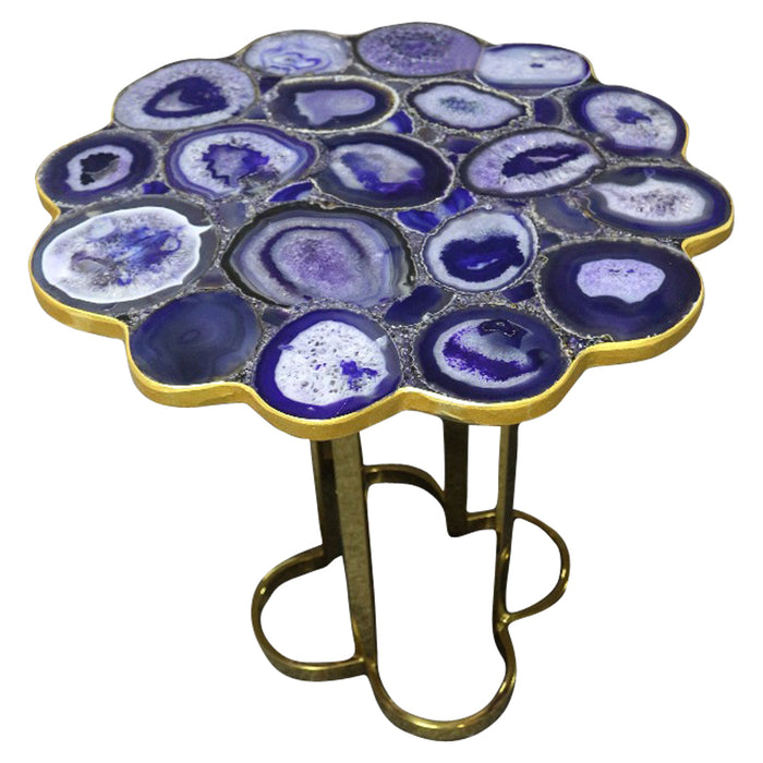 Iris Purple Agate Accent Table With Gold Metal Base