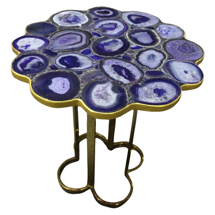 Iris Purple Agate Accent Table With Gold Metal Base