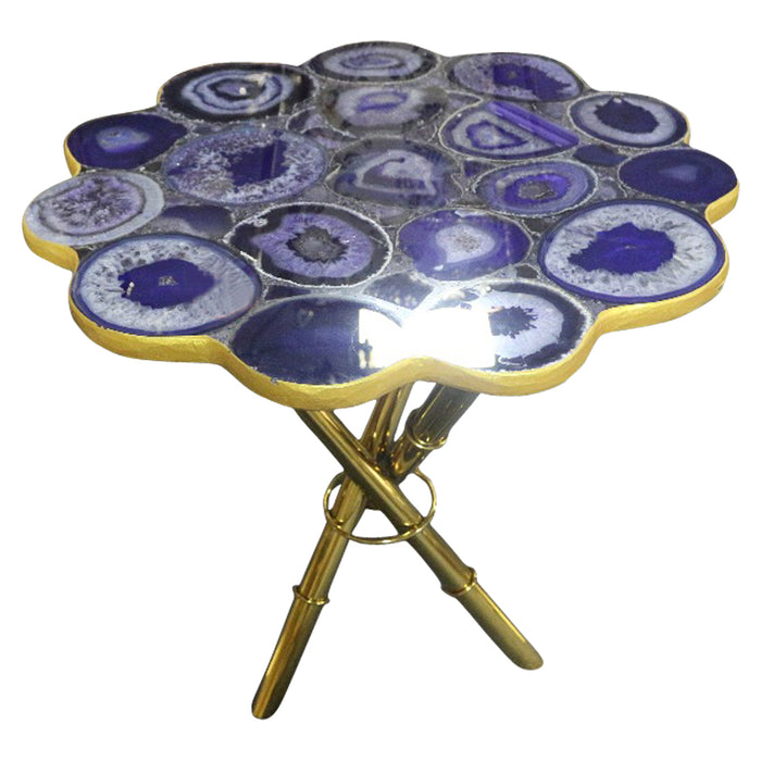 Strike Purple Agate End Table With Gold Metal Frame