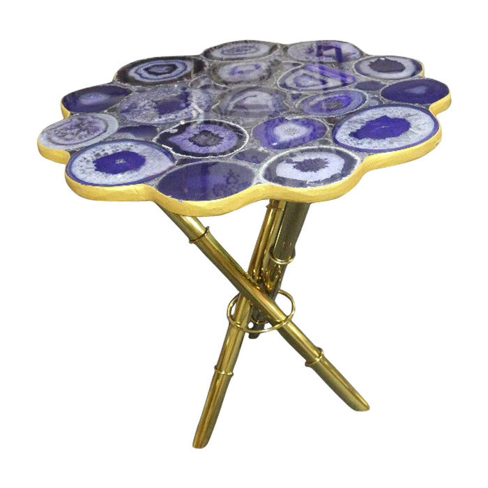 Strike Purple Agate End Table With Gold Metal Frame