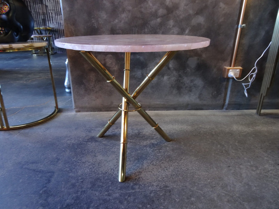 Strike Rose Quartz Side Table With Gold Metal Frame