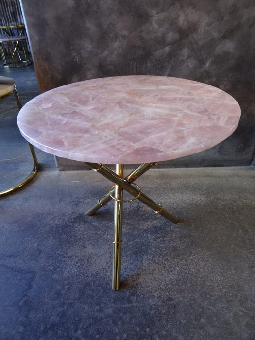 Strike Rose Quartz Side Table With Gold Metal Frame