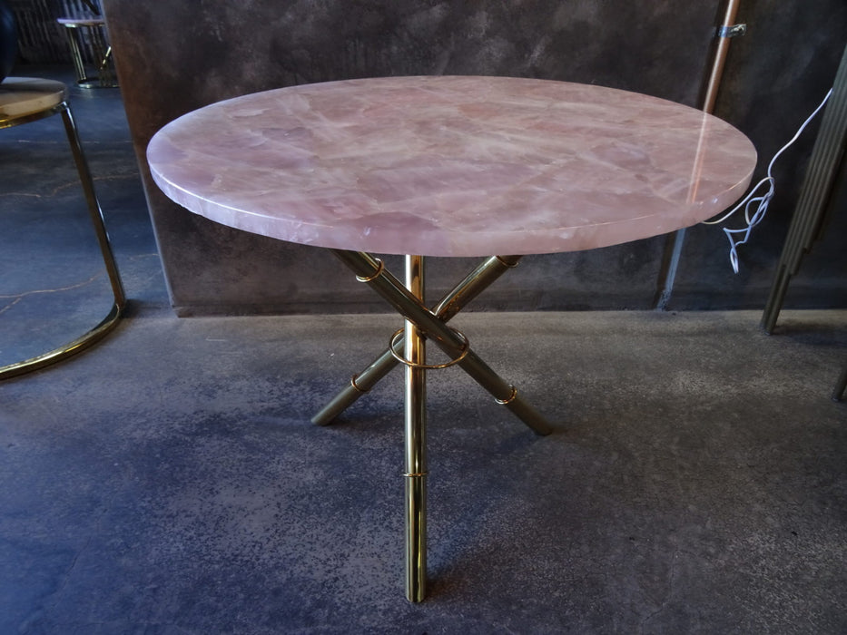 Strike Rose Quartz Side Table With Gold Metal Frame