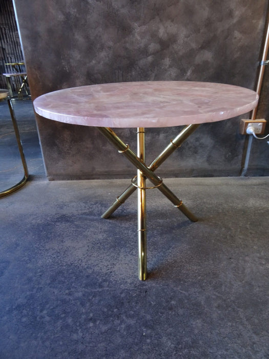 Strike Rose Quartz Side Table With Gold Metal Frame