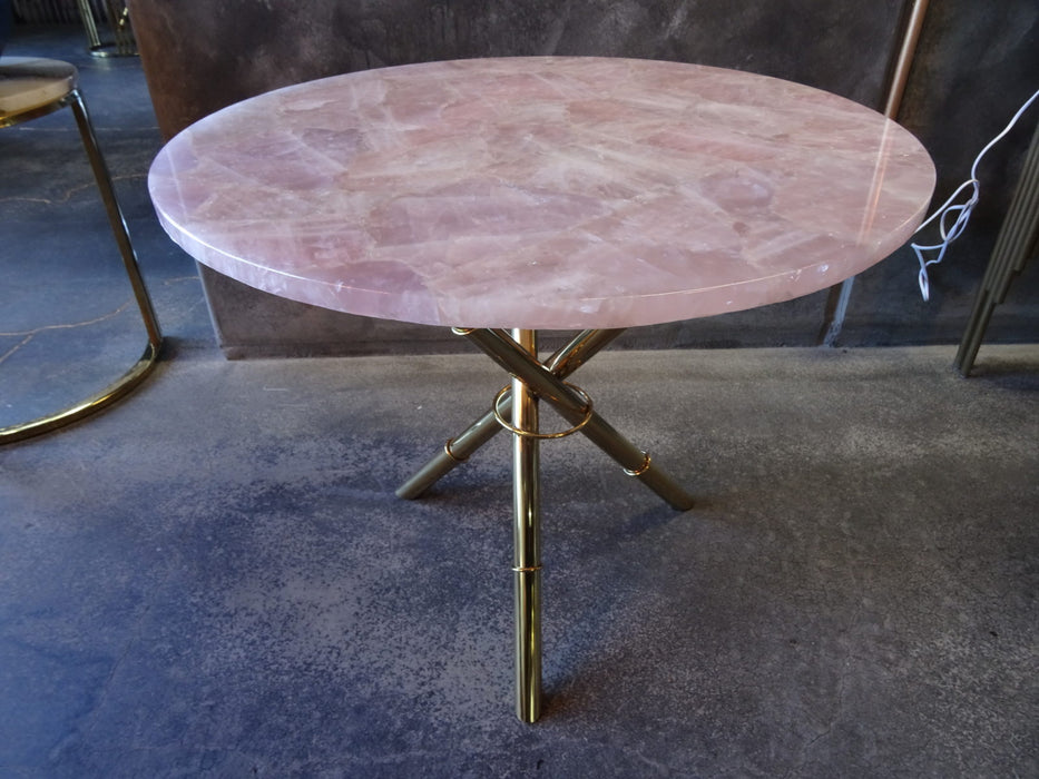 Strike Rose Quartz Side Table With Gold Metal Frame