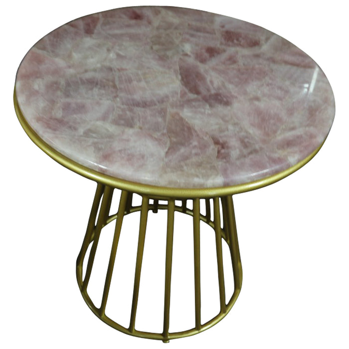 Blush Roze Quartsz Side Table With Gold Metal Frame