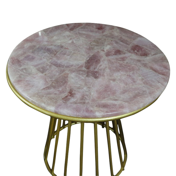 Blush Roze Quartsz Coffee Table With Gold Metal Frame