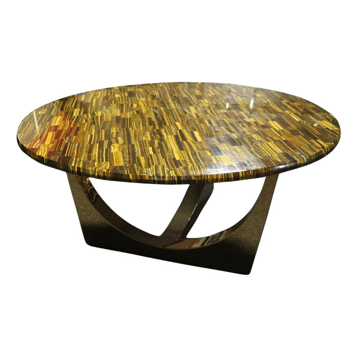 Honeycomb Gold Tiger Eye Stone Coffee Table With Gold Metal Base