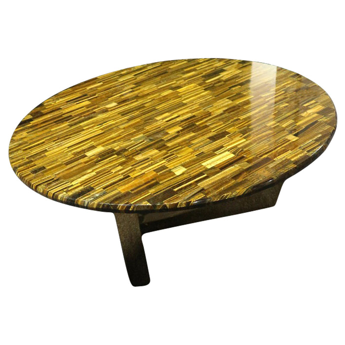 Honeycomb Gold Tiger Eye Stone Coffee Table With Gold Metal Base