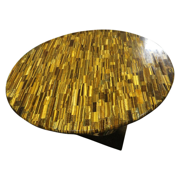 Honeycomb Gold Tiger Eye Stone Coffee Table With Gold Metal Base