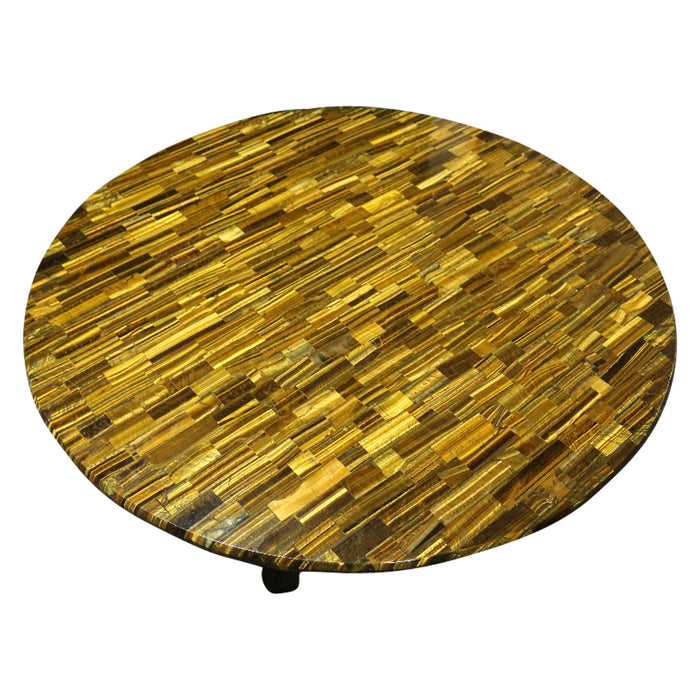 Honeycomb Gold Tiger Eye Stone Coffee Table With Gold Metal Base