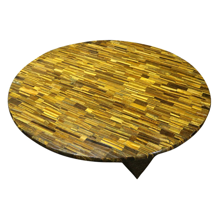 Honeycomb Gold Tiger Eye Stone Coffee Table With Gold Metal Base