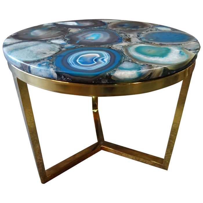 Azzure Teal Blue Agate Nesting Table With Gold Metal Frame