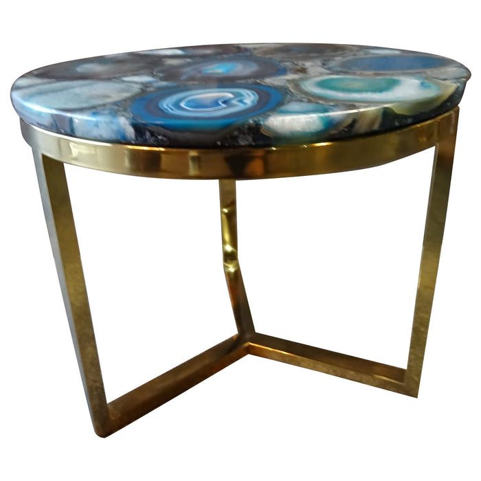 Azzure Teal Blue Agate Nesting Table With Gold Metal Frame