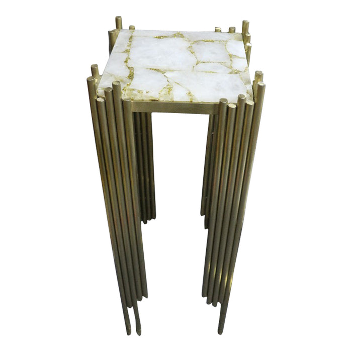 Infinity White Quartz And Gold Leaf Brushed Gold Table