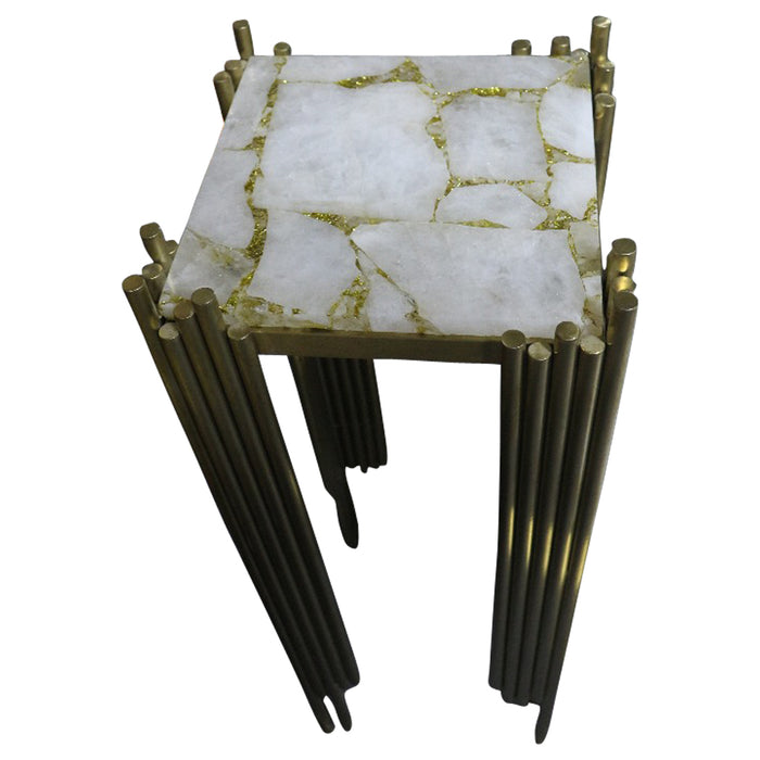 Infinity White Quartz And Gold Leaf Brushed Gold Table