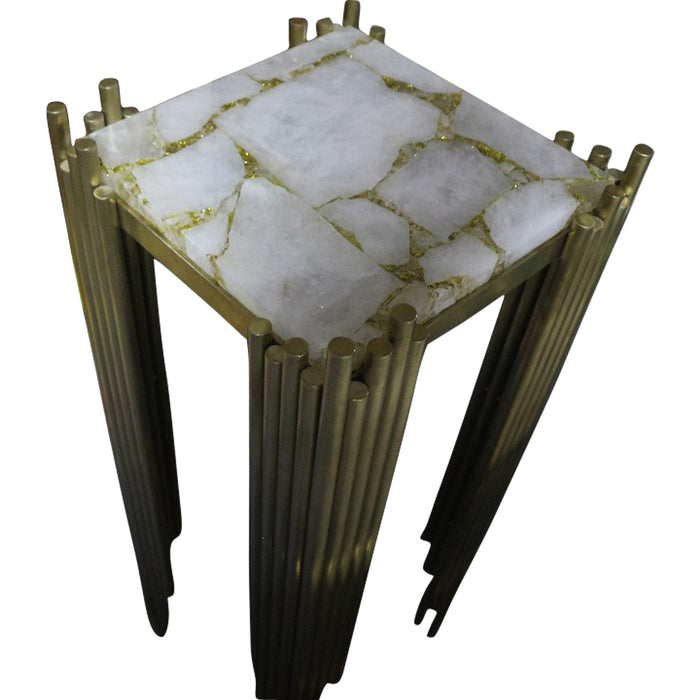 Infinity White Quartz And Gold Leaf Brushed Gold Table