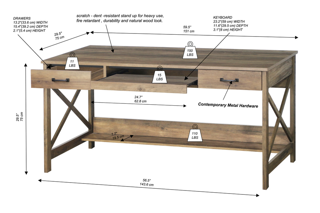 Alaska Writing Desk - Rustic Oak