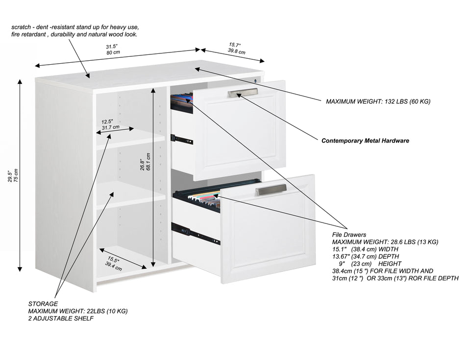 Alaska 2 Drawer File Cabinet - White